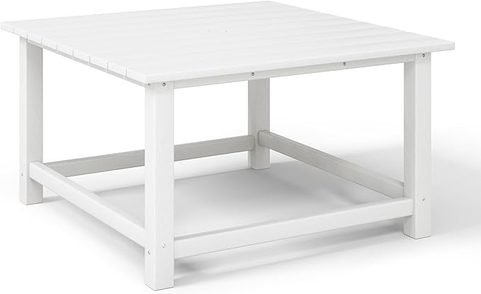 Costaelm Patio Conversation Set, 5 Piece Balcony Furniture, Small Patio Firepit Furniture Outdoor Adirondack Square Coffee Table and Chair for Backyard Lawn Porch Pool Garden, White