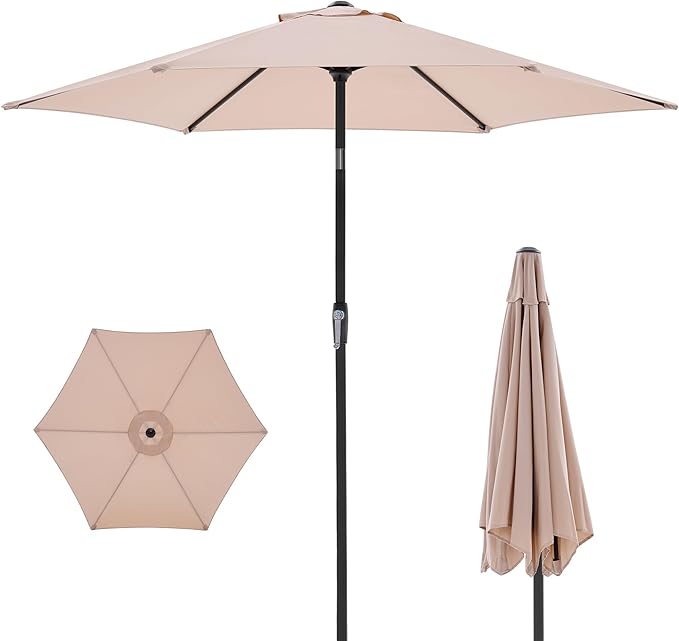 OLIXIS 9Ft Patio Umbrella with Tilt and Crank Button & Sturdy Ribs Waterproof, Patio Table Umbrella Perfect for Poolside, Terrace, Beach and Outdoor Restaurant