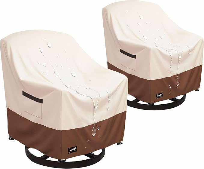 JinHrtoyi Outdoor Chair Covers 2 Pack,30Wx34Dx38H inches Patio Chair Cover,100% Waterproof Heavy Duty Outdoor Furniture Covers Waterproof,Beige&Brown Modern Style Patio Furniture Cover