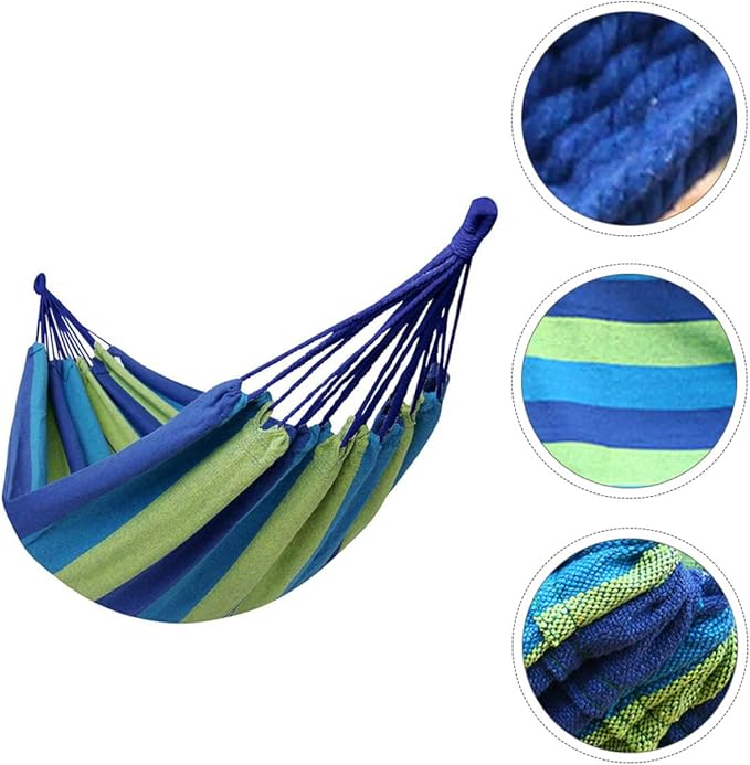 Angoily Double Thick Canvas Hammock for Adults, Outdoor Travel and Camping Swing with 150x190cm Size, Blue Portable Garden Hammock with Storage Bag and Hanging Ropes