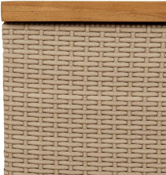 Patio Storage Box Beige 43.3"x21.7"x24.8" Poly Rattan Acacia Wood, Patio Storage Boxes