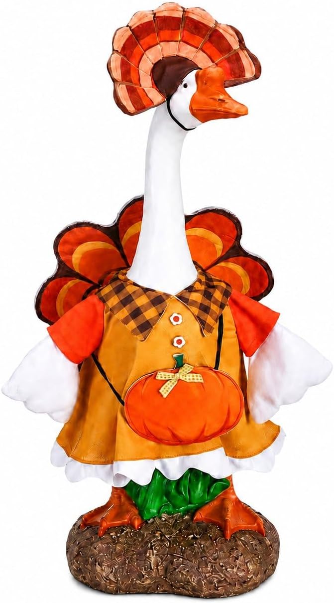 STONESTAR Fall Porch Goose Outfits Turkey Pumpkin Goose Costume for 23" Lawn Geese Statue, Autumn Goose Clothes with Hat for Outdoor Yard Patio Garden Thanksgiving Party Decor