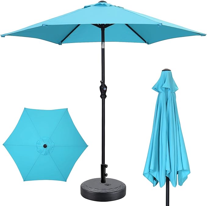 GDY 7.5ft Patio Umbrella Outdoor Umbrella with Tilt, Crank and Umbrella Weighted Base, for Yard/Outdoor/Wedding Parties and Events (Blue)