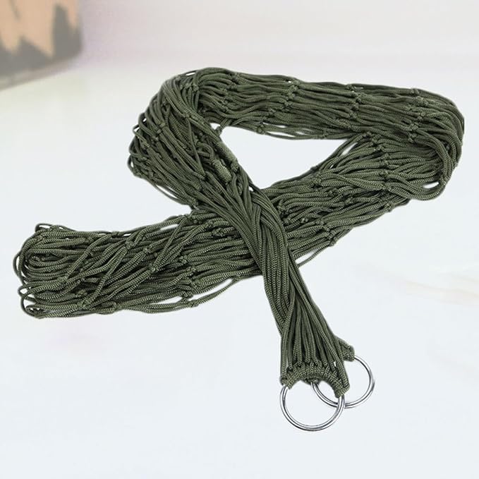 HOMSFOU Thickened Army Green Outdoor Camping Hammock with Mesh Nylon Rope and Tie Straps, Single Portable Hanging Swing Chair for Backpacking and Backyard Use