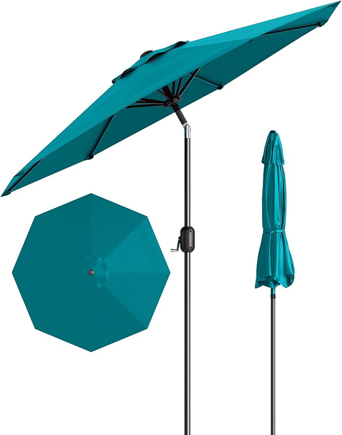 PeakPursuit 9FT Patio Umbrella Outdoor, Market Umbrella, Table Umbrella with Push Button Tilt and Crank, 8 Sturdy Ribs UV Protection Waterproof for Garden, Pool, Deck, Backyard