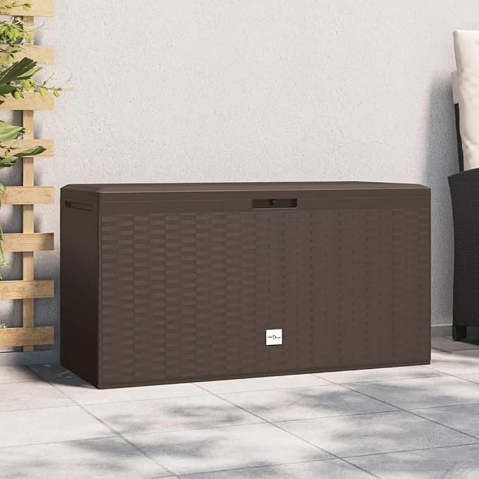 290L Garden Storage Box, Weather-Resistant Polypropylene Outdoor Deck Box with Textured Finish for Patio, Deck, Backyard, and Garage Organization, Brown
