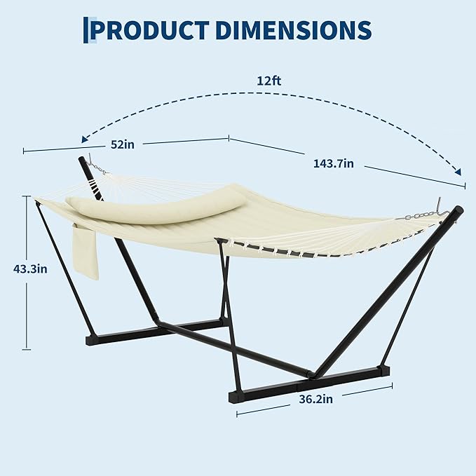 GarveeLife 2 Person Double Hammock with Stand and Pillow - 450 Lbs Capacity Heavy Duty Hammock with Balance Rope, Large Outdoor Hammock for Patio Backyard Poolside