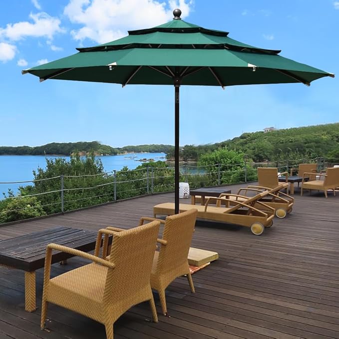 EliteShade USA 10-Year-Non-Fading 11ft 3-Tier Market Patio Umbrella, Commercial Grade Outdoor Table Umbrella with Cylinder Push-Up, Windproof & UPF 50+ UV Protection, Heavy Duty Ventilation for Garden, Deck, Pool, Backyard, Beach & Bistro, Forest Green