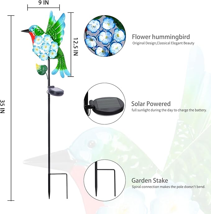 Bshine Solar Lights Outdoor Garden Decoration, Hummingbird Metal Stake Waterproof Solar Lamp for Outdoor Patio, Yard Decoration Lawn Art