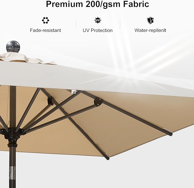 PURPLE LEAF 6.5' x 6.5' Square Patio Market Umbrella with Base Outdoor Table Umbrellas Aluminum Frame Sun Shade with 8 Sturdy Ribs Tilt for Garden Deck Lawn Pool Beige