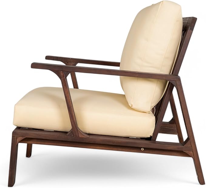 4-Pieces Acacia Wood Patio Furniture Set, All-Weather Sectional Sofa Set w/ 2 Chairs, Loveseat & Coffee Table, Outdoor Conversation Set with Cushions for Garden Backyard Porch Balcony (Brown Finish)