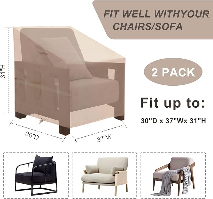 Patio Chair Cover, 600D Heavy Duty Lounge Deep Seat Cover Waterproof Outdoor Chair Covers for Lawn Furniture, All-Weather Protection Lawn Chair Covers(30" W x 37" D x 31" H)