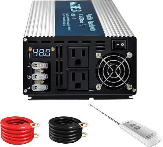 WZRELB 4000W Pure Sine Wave Inverter 48V DC to 110V 120V AC with LED Display,Remote Controller,Off-Grid Power Converter 8000W Surge with Dual AC Outlets, Hardwire Terminal for Home, RV, Truck, Camping