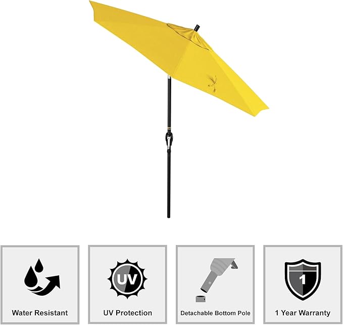 California Umbrella 7.5' Round Aluminum Market Umbrella, Crank Lift, Push Button Tilt