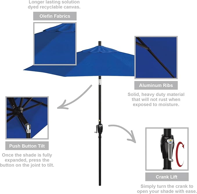 California Umbrella 7.5' Round Aluminum Market Umbrella, Crank Lift, Push Button Tilt