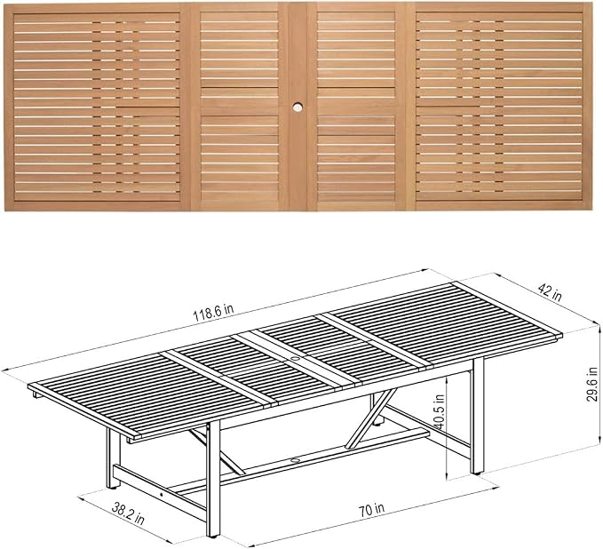 Urban Elements Frida Rectangular Extendable Patio Furniture Set | 100% Certified Teak Finish | Backyard Furniture, Outside Table and Chairs, Rectangular Outdoor Dining Set (Black, 9-Piece)