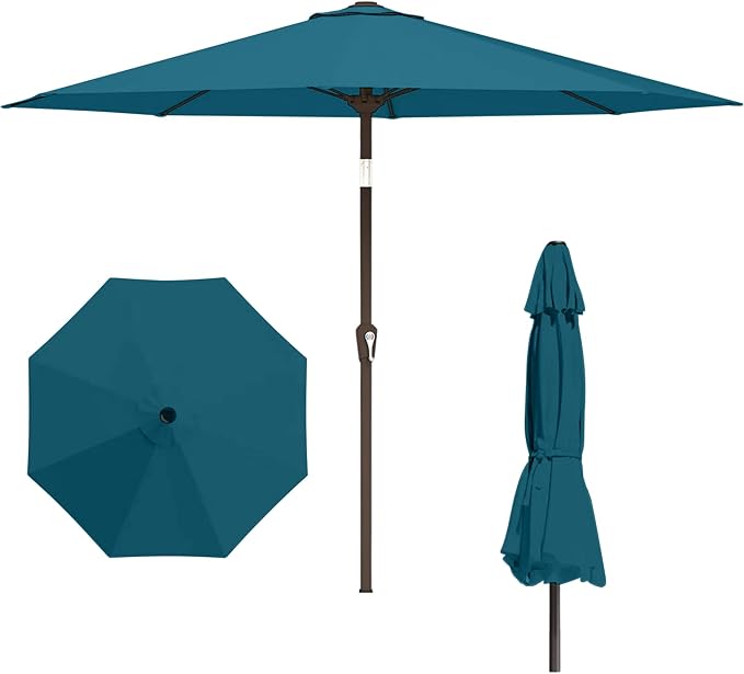 11FT Patio Umbrella, Outdoor Umbrella with with 8 Sturdy Fiberglass Ribs,Market Table Umbrella with Push Button Tilt and Crank,Suit for Backyard,Garden,Pool,Deck(Lake Blue)