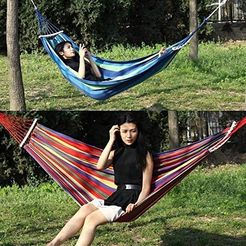 Camping Accessory Outdoor Rollover-Resistant Single Person Canvas Hammock Portable Beach Swing Bed with Wooden Sticks, Size: 260 x 80cm(Blue) (Color : Blue)