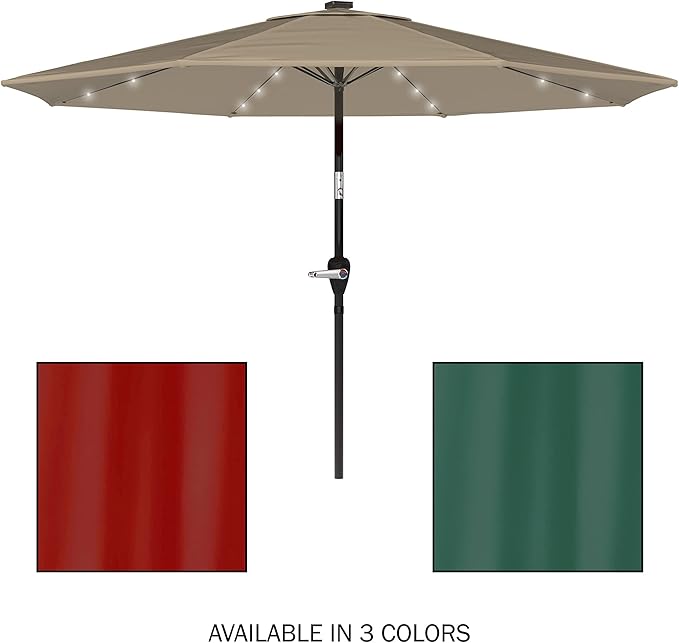 Pure Garden Patio Umbrella with Lights - 10 ft Outdoor Sun Shade Canopy with 32 Solar LEDs - UV 30+ Protection LED Umbrella (Sand)