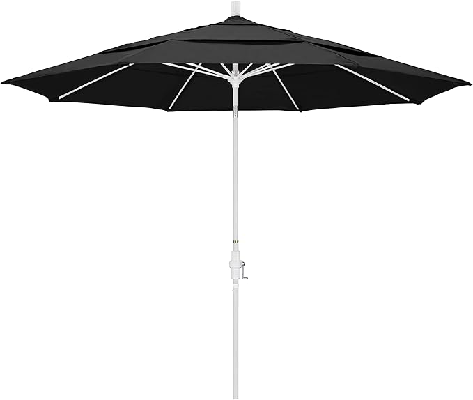 California Umbrella 11' Round Crank Lift, Collar Tilt, Aluminum Pole, Fiberglass Rib Patio Umbrella, White Finish