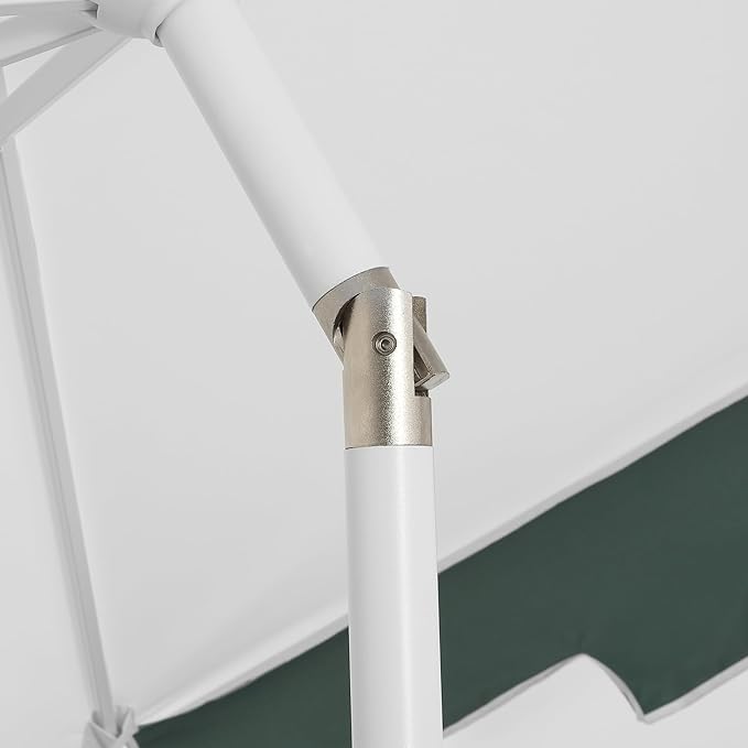 JONATHAN Y Baiona 9 ft. White/Green Outdoor Patio Umbrella with Crank Lift and Tilt, 8 Ribs UV-Resistant Market Table Umbrella with Square Trim for Pool, Deck, Coastal, White Pole UMB1000D