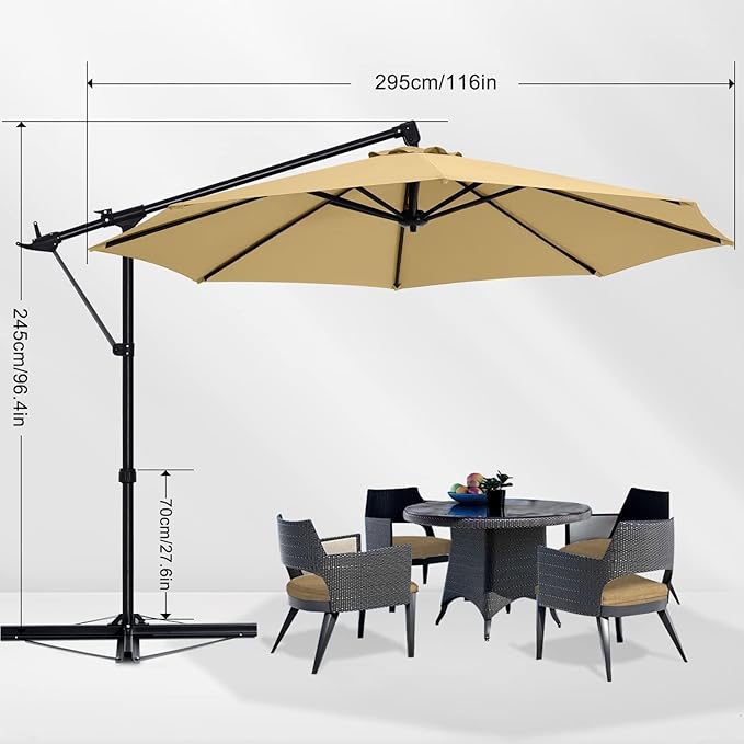ABCCANOPY 10FT Cantilever Patio Umbrella with Base Stand, UV Protection Offset Hanging Outdoor Umbrella, 360° Rotation & Tilt Adjustment,Suitable for Pool, Deck, Garden, Backyard(Khaki)