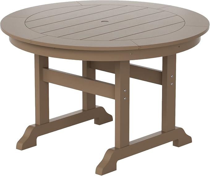HDPE Laguna 47" Round Dining Table,Weathered Wood