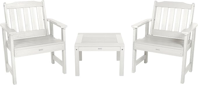 Highwood AD-KITCHGL2-WHE 2 Lehigh Garden Chairs with 1 Square Side Table 3-Piece Set, White