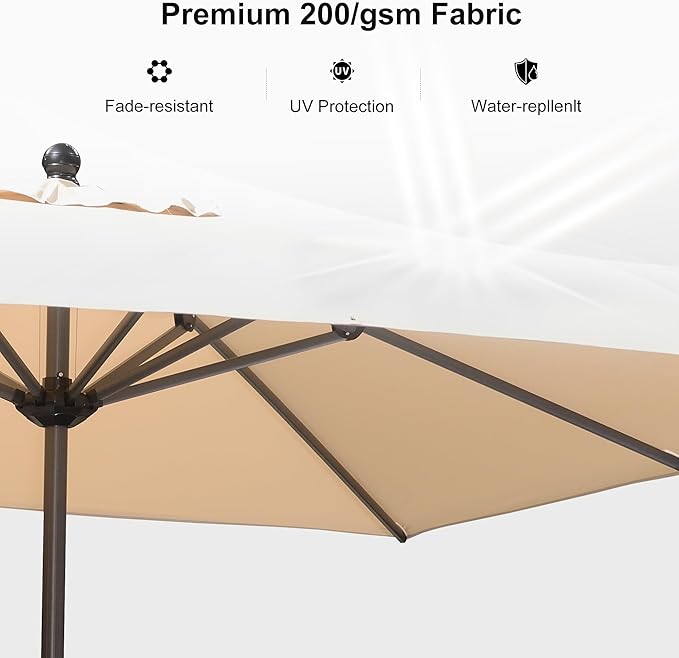 PURPLE LEAF 10' x 10' Square Patio Market Umbrella with Base Outdoor Table Umbrellas Aluminum Frame Sun Shade with 8 Sturdy Ribs for Garden Deck Lawn Pool Beige