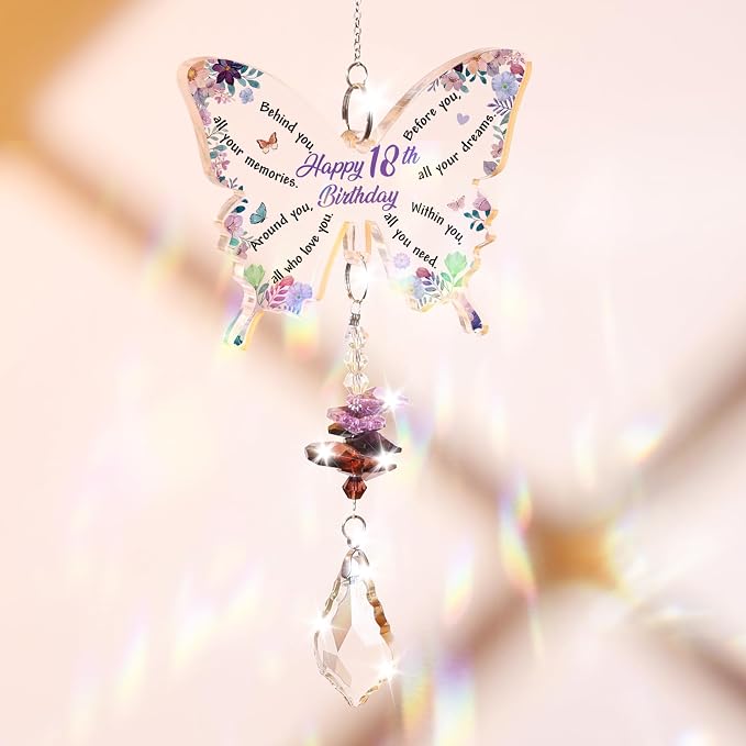 Funnli 18th Birthday Gifts for Girls Her, 18 Year Old Crystal Suncatcher | 18th Birthday Decorations for Girls, 18 Year Old Bday Gift for Friends Sister Daughter Window Hangings Home Decoration