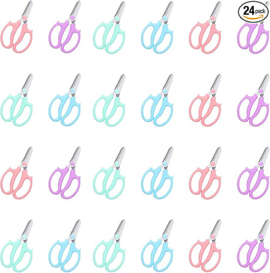 24 Pcs Floral Scissors, 6.5" Stainless Steel Floral Scissor for Cutting Fresh Flowers Scissors Shears for Gardening Flowers Arrangement, Trimming Plants (4 Colors)