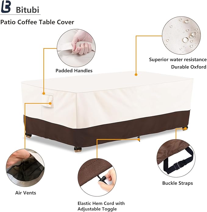 Bitubi Waterproof Patio Coffee Table Cover, Rectangular Outdoor Small Side Table Cover - Fits up to 36L x 24W x 16H inches, Brown