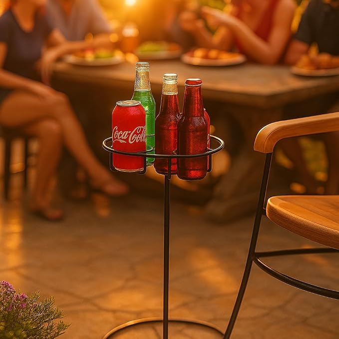 LDI Patio Furniture Metal 4 Beverage Drink Holder Table in Black - Great for Camping