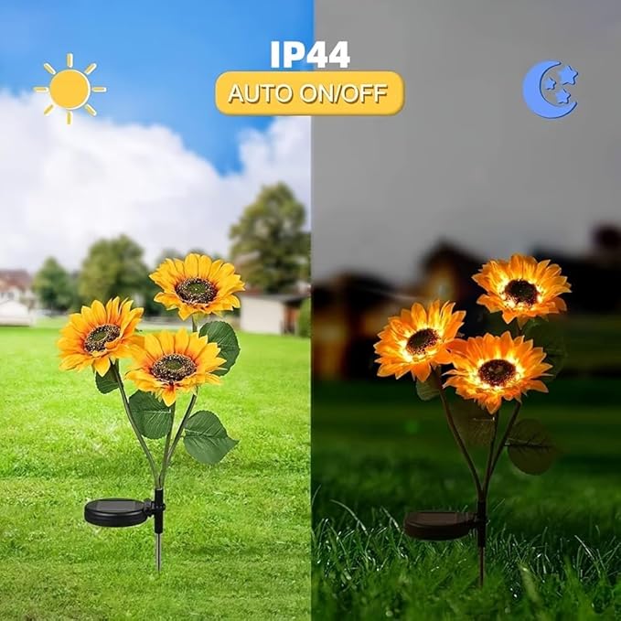 2026 Upgraded Solar Garden Lights, 4-Pack 12 Sunflowers Outdoor Waterproof Solar Lights, 27” Tall Auto On/Off Solar Flowers Lights for Garden Patio Yard Backyard Decor