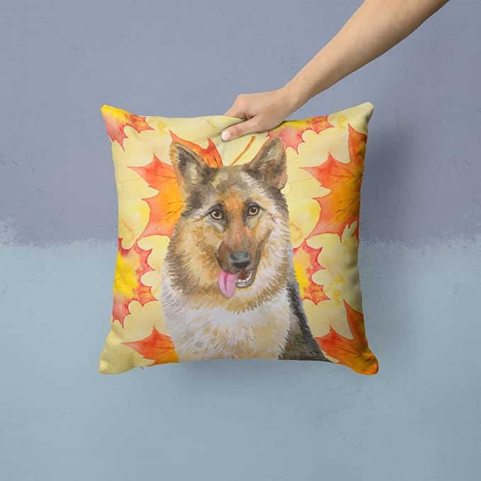 Caroline's Treasures BB9915PW1414 German Shepherd Fall Fabric Decorative Pillow, Yellow Machine Washable, Indoor Outdoor Decorative Pillow for Couch, Bed or Patio, 14Hx14W