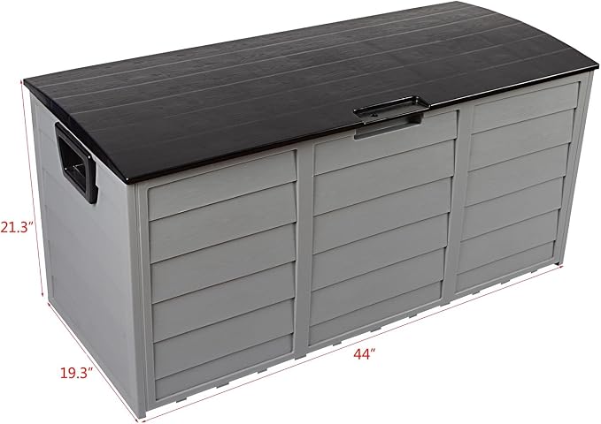 75-Gallon Outdoor Storage Bench with Wheels, Heavy-Duty Waterproof Deck Box for Patio, Garden, and Pool Organization (Black lid + gray box)