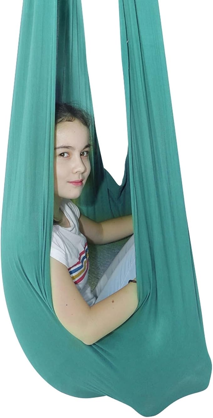 Sensory Hammock Swing Chair for Adults/Kids with Hardware Adjustable Snuggle Hammock Has Calming Effect On Child with Special Needs (Color : Cyan, Size : 100x280cm/39x110in)