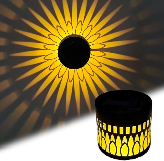 Decorative Solar Mandala Lights, Metal Solar Powered Outdoor Wall Lights Solar Powered Deck Step Stair Lights, Waterproof Mandalas Fence Light for Garden Post Patio Backyard Yard Decor (1, Sunflower)