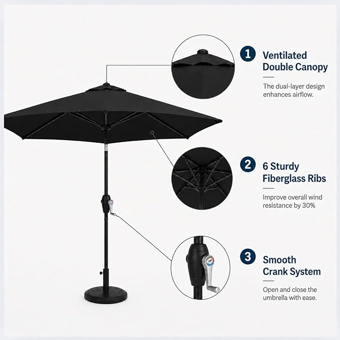 7.5ft Patio Umbrella, Outdoor Table Market Umbrella with Smooth Crank Lift, 6 Windproof Fiberglass Ribs, UPF50+ UV Protection for Deck, Pool, Garden and Backyard