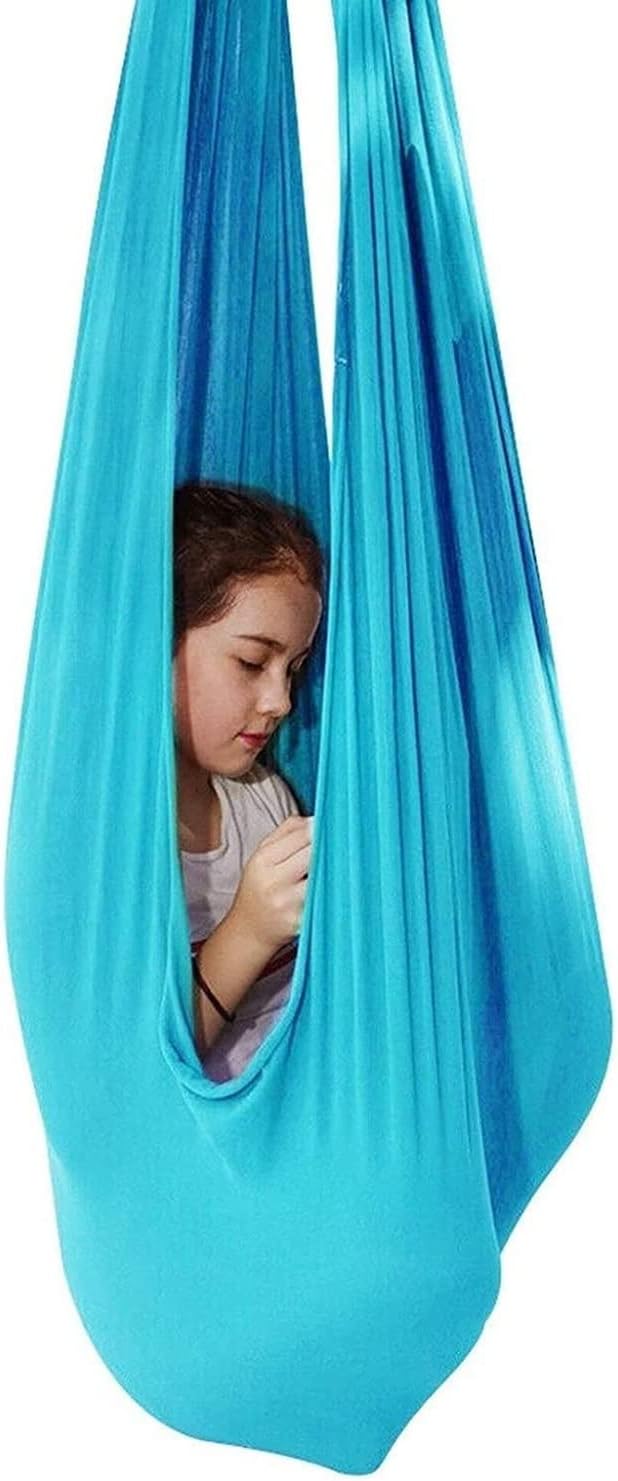 Kids Therapy Swing Indoor Outdoor Cuddle Hammock with Special Needs Snuggle Swing for Children with Autism ADHD Aspergers Sensory Integration (Color : Lake Blue, Size : 100 * 280CM/39 * 110in)