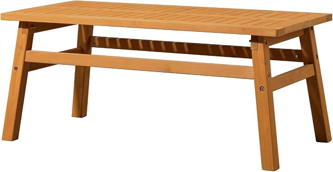 42" Outdoor Cedar Wood Coffee Table, Farmhouse Patio Side Table with Slatted Top, Solid Wood Accent End Table for Patio, Garden, Poolside, Lawn, Balcony, Indoor Living Room – Teak Finish