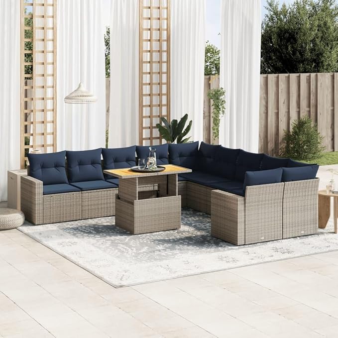 vidaXL Patio Sofa Set with Cushions 11 Piece, Outdoor Sectional Sofa Couch, Patio Conversation Set for Garden Backyard, Gray Poly Rattan