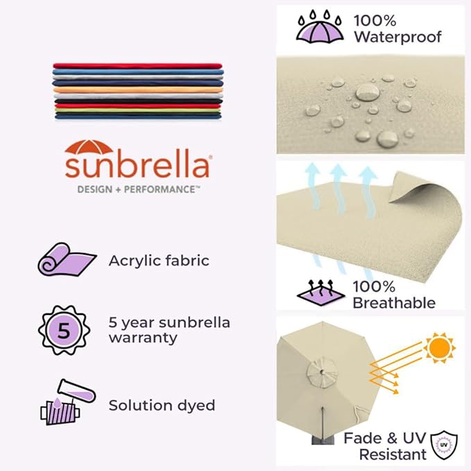 Midtown Umbrellas 10 Ft Outdoor Cantilever Patio Umbrella w/Sunbrella Antique Beige - Tilt 360° Rotate Offset Patio Umbrella, Deck Patio Umbrella, Backyard Umbrella & Garden Umbrella - Silver Frame