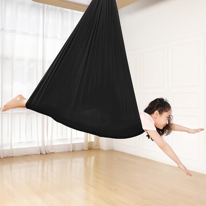Yoga Swing for Kids Hammock Children Hangin Indoor Outdoor Autism Aspergers,ADHD Kids Hangin Therapy Swing 110inch x 59inch (Hardware Included) Black