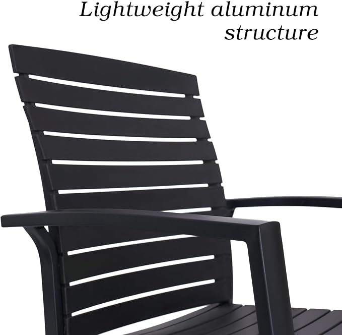 Anmutig Outdoor Dining Set for 6, 63" Table & 6 Aluminum Frame Chairs | Stackable Chairs, Resin Slat Seating, Powder-Coated Steel Table, Umbrella Hole, Easy Assembly, Patio, Garden, Backyard