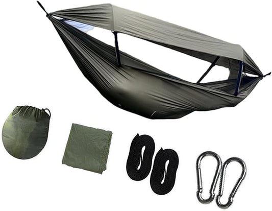 Camping Hammock with Canopy Anti Roll Widened 300kg Capacity Tree Hammock for Backyard Lounging Backpacking Open Air Activities