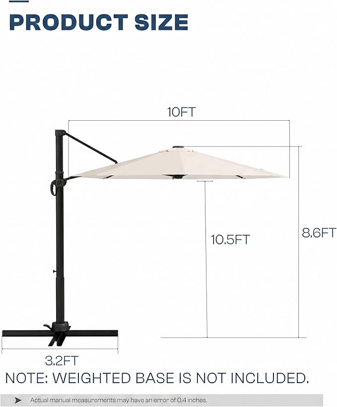 10 FT Round Cantilever Umbrella,Easy Tilt, Fade Resistant & 360° Rotation, Offset for Pool Deck Backyard Patiooff-white (Base not Included)