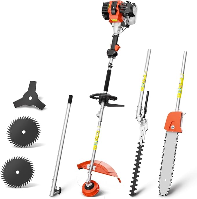 52cc Gas Powered Weed Eater String Trimmer, 6 in 1 Gas Weed Wacker, Powerful 2 Stroke Yard Tool,Quick Start Grass Cutter for Home Garden Lawn Trimming (6 in 1)