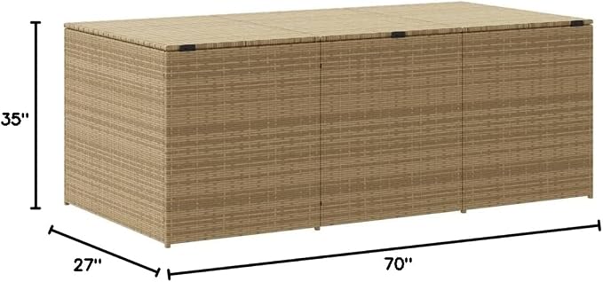 Outdoor Storage Box 259.9 Gal PE Rattan Deck Box with Waterproof Bag, Mix Beige Patio Furniture Storage Container for Garden Pool Toys Cushions