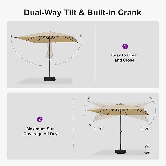 PURPLE LEAF 8' x 8' Square Patio Umbrella Outdoor Table Umbrella Aluminum Frame Market Umbrella with 8 Sturdy Ribs & Tilt for Garden Deck Lawn Pool Beige